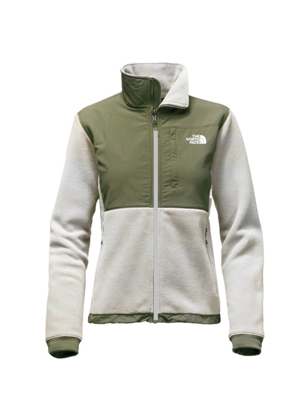 The North Face Denali Jacket Two-Tone Olive Green & Cream Fleece Full Zip